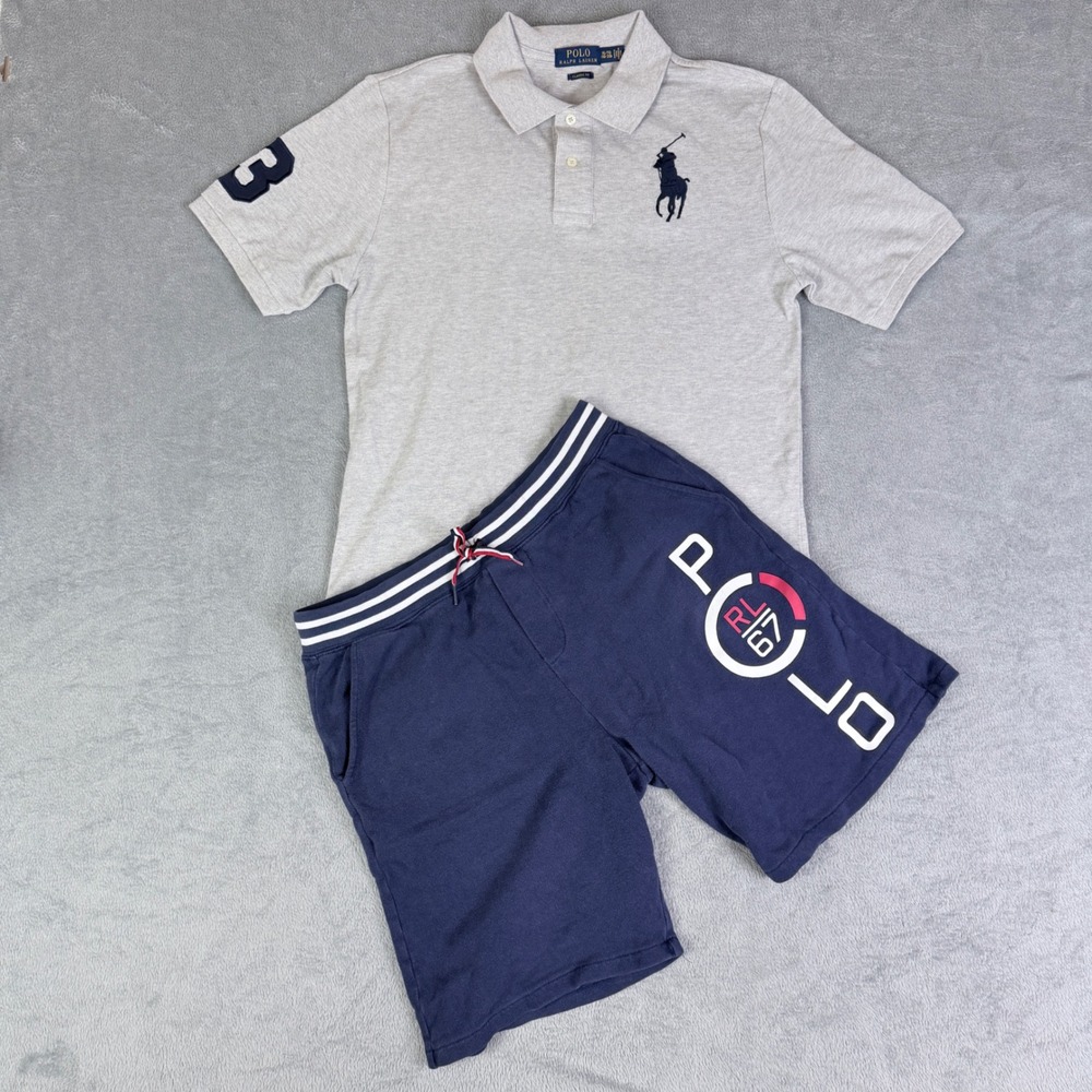 Polo Ralph Lauren Kids XL 18-20 Grey Big Pony Polo Shirt & Navy RL 67 Shorts Set
